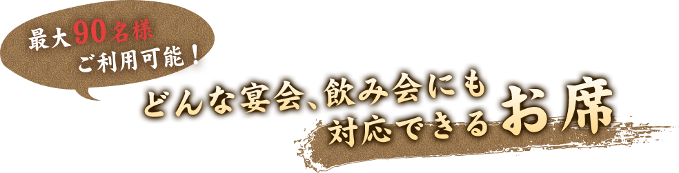 最大90名様ご利用可能！どんな宴会、飲み会にも対応できるお席